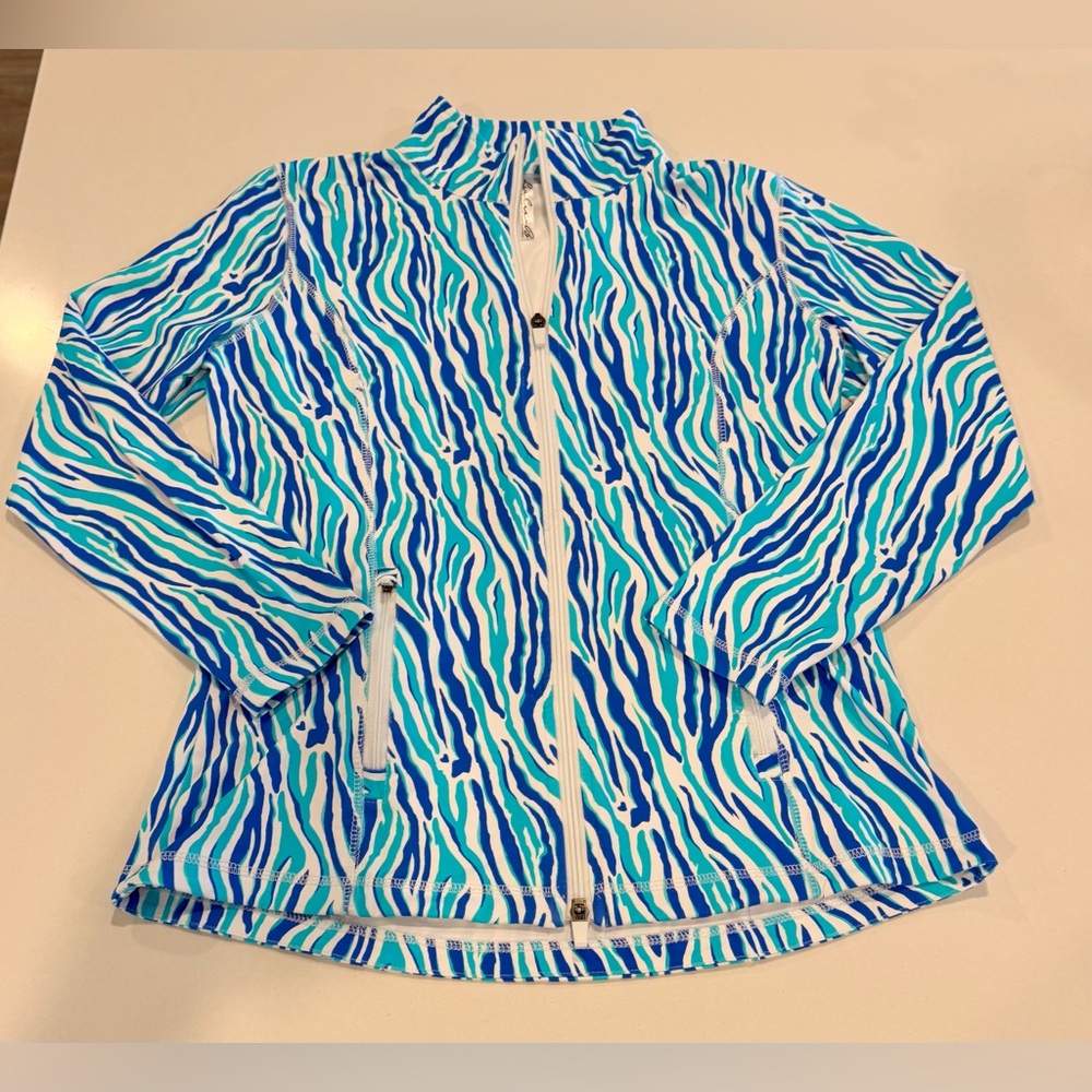 Lulu-B Blue and Teal Zebra Print Zip Jacket size small